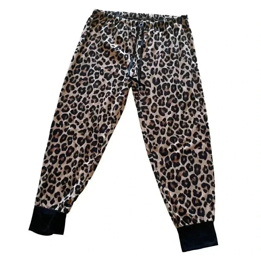 PJ Couture Leopard Print Brown Black Soft Cozy Loungewear SZ XL # 1047